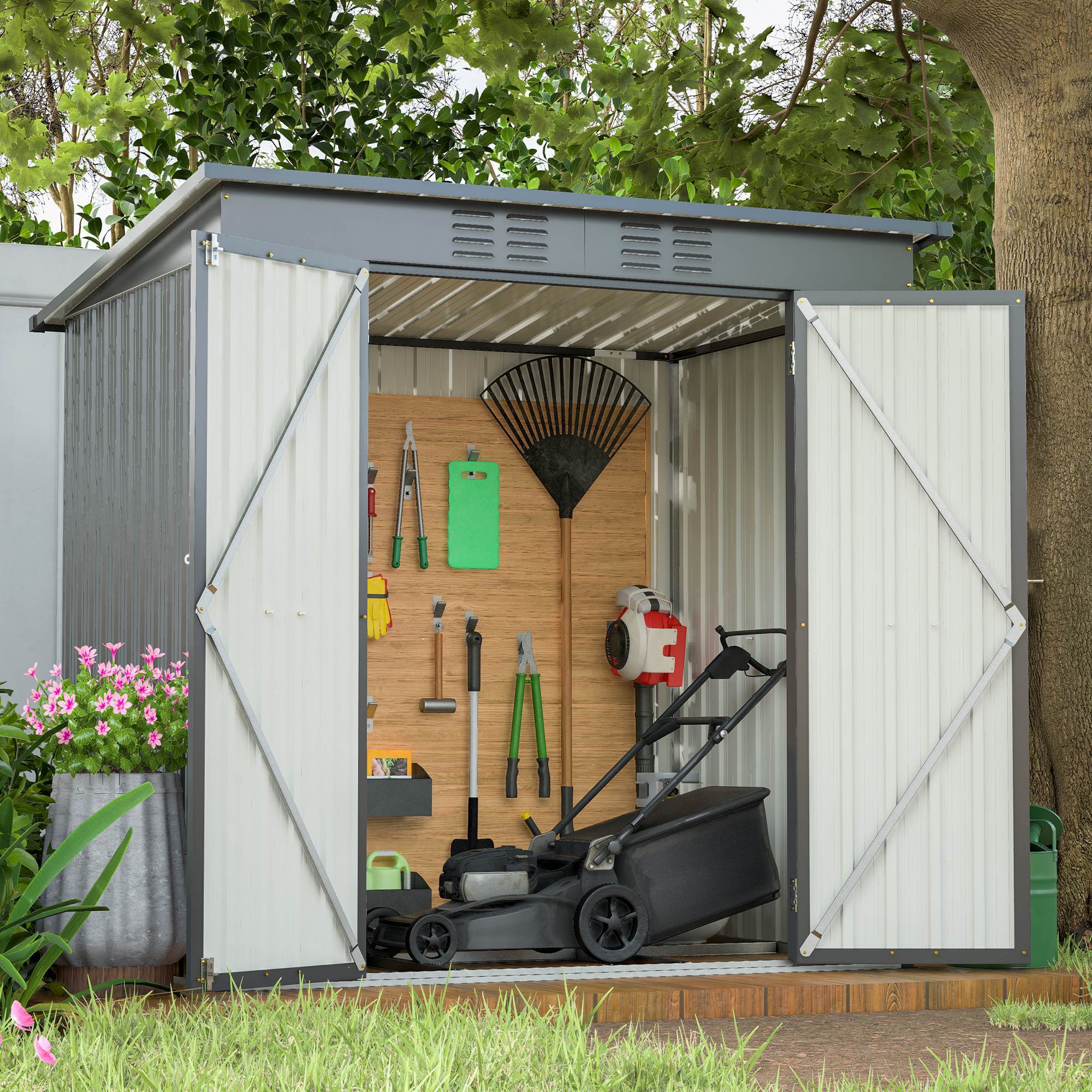 6 X 4 Ft Outdoor Storage Shed, All Weather Tool Shed For Garden, Backyard, Lawn, Black - Image 10