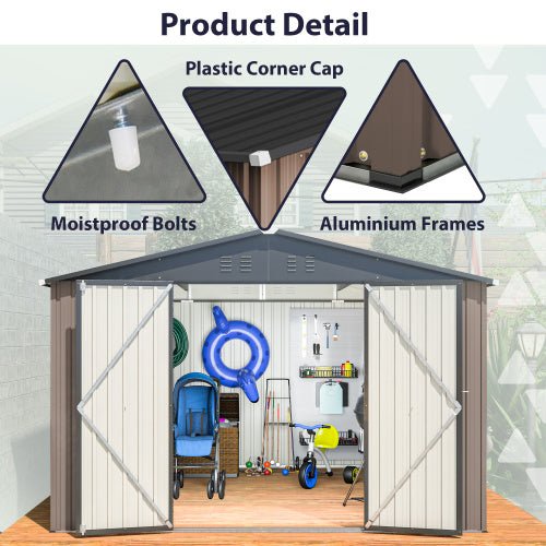 10' X 10' Metal Storage Shed For Ourdoor, Steel Yard Shed With Design Of Lockable Doors - Image 8