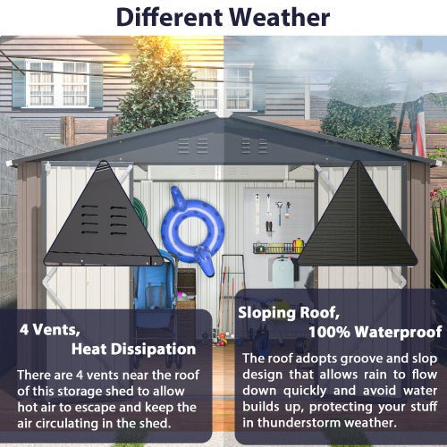 10' X 10' Metal Storage Shed For Ourdoor, Steel Yard Shed With Design Of Lockable Doors - Image 10