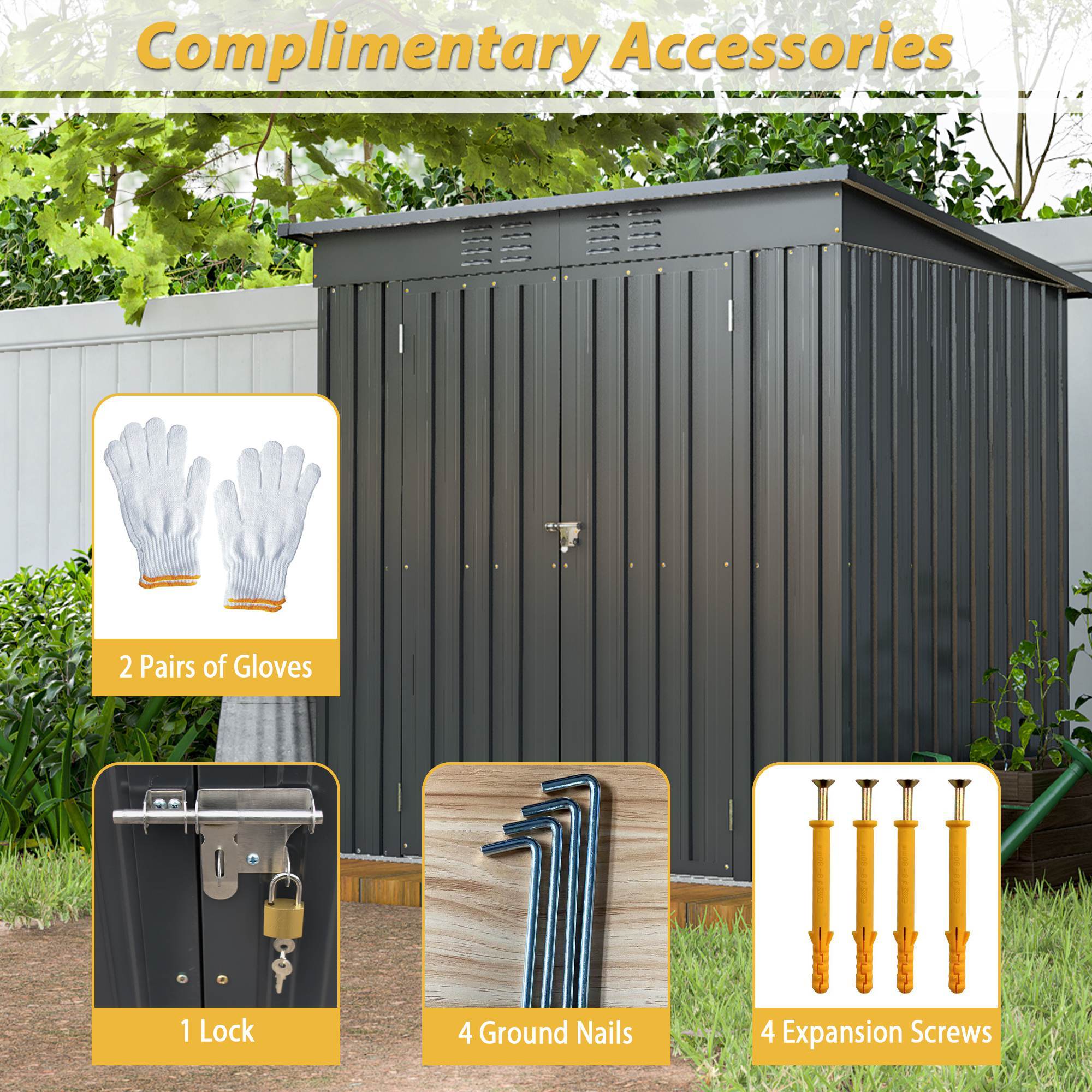 6 X 4 Ft Outdoor Storage Shed, All Weather Tool Shed For Garden, Backyard, Lawn, Black - Image 8